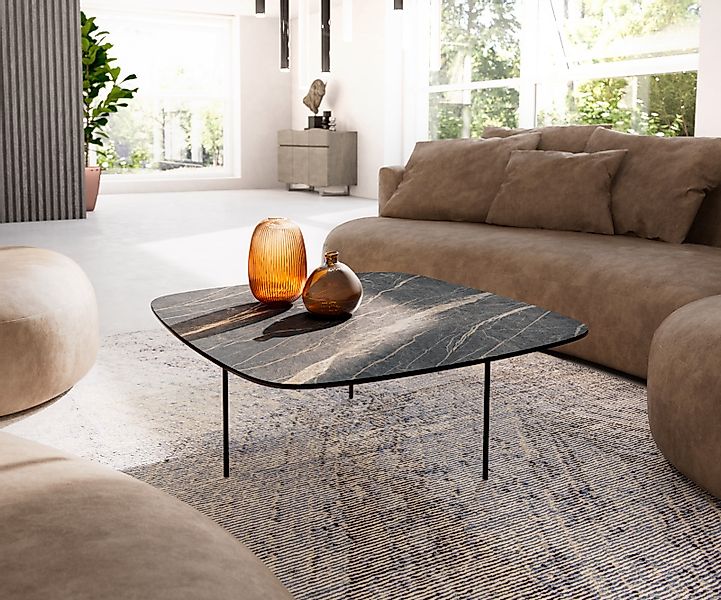Couchtisch Edge Boot 90x90 cm Keramik Laminam® Noir Desir Braun Trive Metal günstig online kaufen