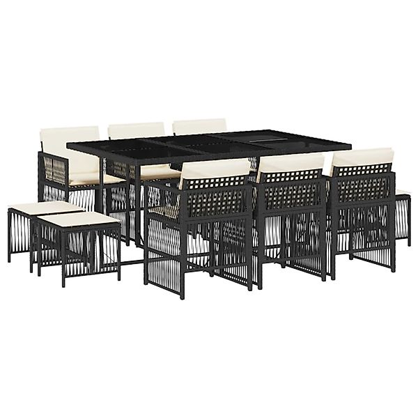 vidaXL 11-Tlg Garten-Essgruppe mit Kissen Schwarz Poly Rattan 3210966 günstig online kaufen