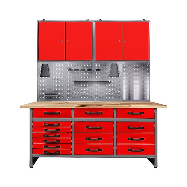 Ondis24 Werkstatt Set Konny 160 cm 2 Schränke LED Rot Werkstatteinrichtung günstig online kaufen