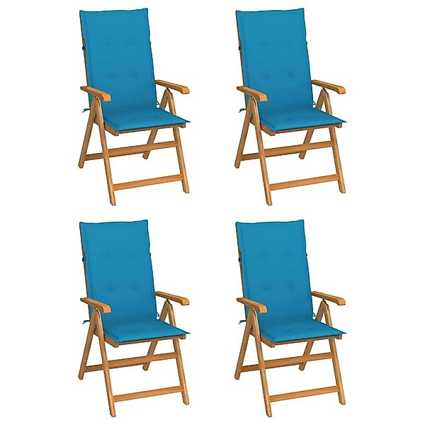 vidaXL Gartenstühle 4 Stk mit Blauen Kissen Massivholz Teak 3065534 günstig online kaufen