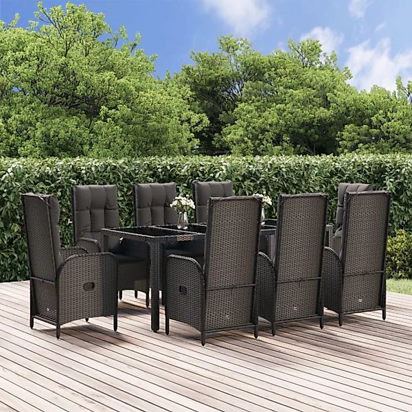 Vidaxl 9-tlg. Garten-essgruppe Mit Kissen Schwarz Und Grau Poly Rattan günstig online kaufen