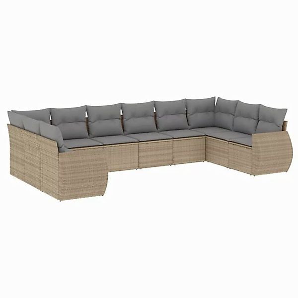 vidaXL Sofaelement 10-tlg. Garten-Sofagarnitur mit Kissen Beige Poly Rattan günstig online kaufen