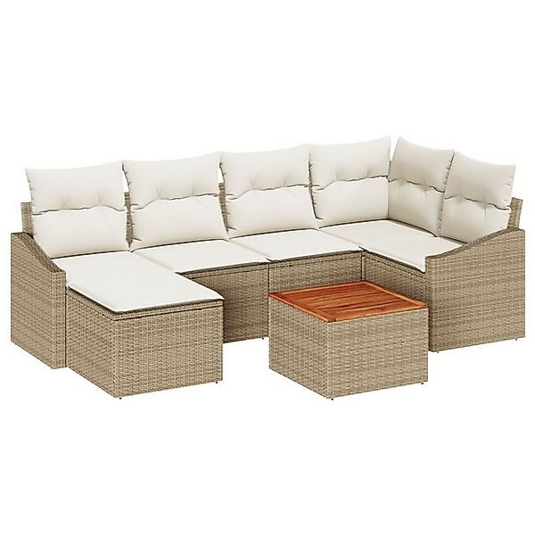 vidaXL Loungesofa 7-tlg. Garten-Sofagarnitur mit Kissen Beige Poly Rattan, günstig online kaufen