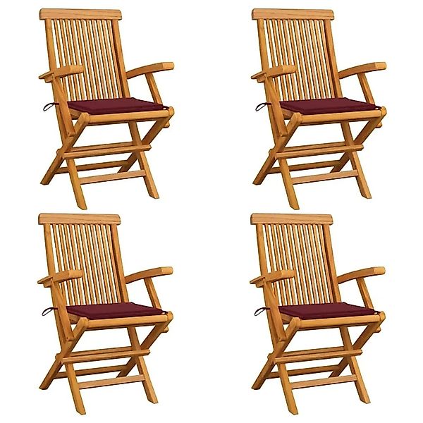 vidaXL Gartenstühle mit Weinroten Kissen 4 Stk Massivholz Teak 3065626 günstig online kaufen