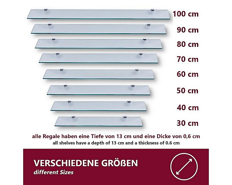 HOOZ Wandregal aus Sicherheitsglas mit Halterung - Klarglas - 30 x 13 x 0,6 günstig online kaufen