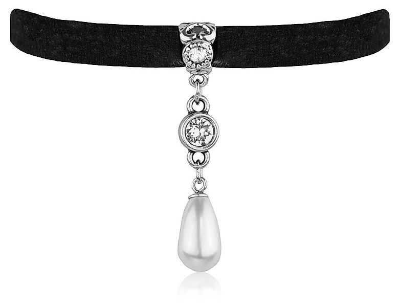 LUISIA® Kette mit Anhänger Samt Kropfband Larea mit Kristallen und Perle vo günstig online kaufen
