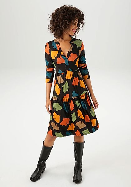 Aniston CASUAL Jerseykleid mit bunten Blättern bedruckt - jedes Teil ein Un günstig online kaufen