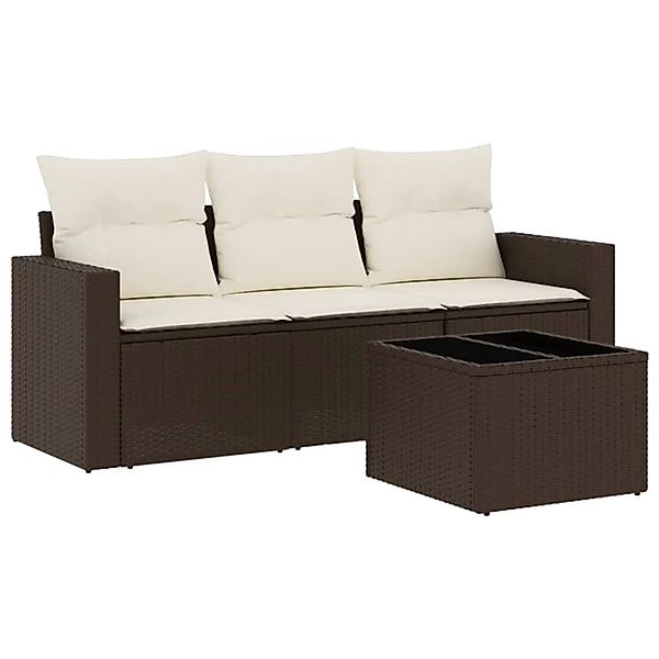 vidaXL 4-Tlg Garten-Sofagarnitur mit Kissen Braun Poly Rattan 3218663 günstig online kaufen