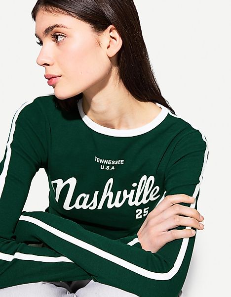 Bershka Langarmshirt Mit Print Damen M Grün günstig online kaufen