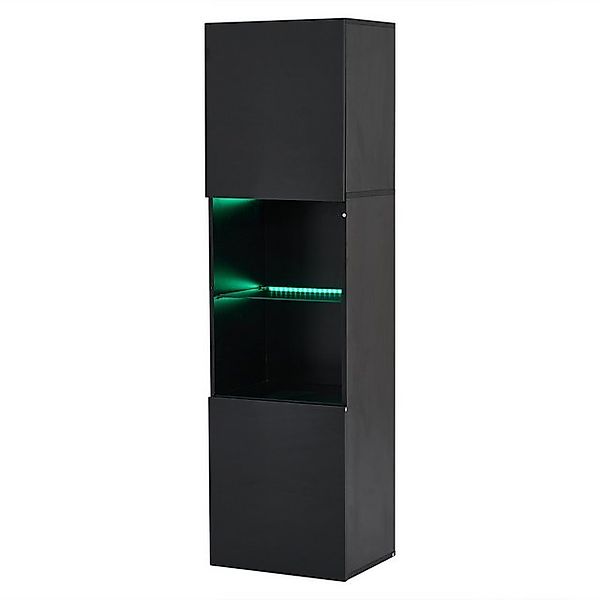 Gotagee Stauraumvitrine 45x35x160cm Hochglanzschwarze Vitrine mit LED-Beleu günstig online kaufen