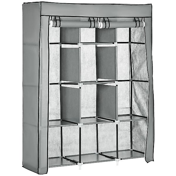HOMCOM Stoffschrank mit Kleiderstangen, faltbare Garderobe 8 Ebenen, hellgr günstig online kaufen