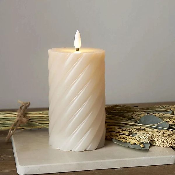 LED Kerze Swirl Echtwachs gedreht 3D Flamme H: 15cm beige günstig online kaufen