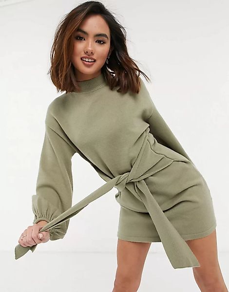 Style Cheat – Mini-Wickelkleid mit Ballonärmeln und Taillenschnürung aus St günstig online kaufen