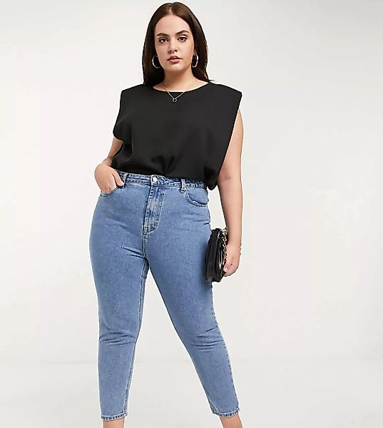 In The Style Plus X Jac Jossa – Mom-Jeans in Mittelblau günstig online kaufen