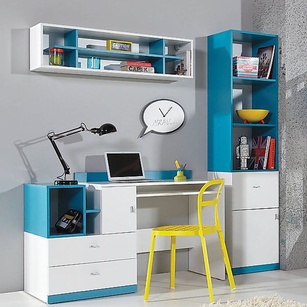 Kinderzimmer-Set 3-teilig MIJAS-133 inkl. Schreibtisch weiß mit türkis günstig online kaufen