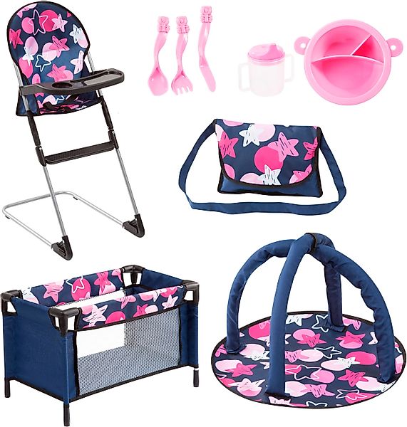 Bayer Puppenmöbel Puppen-Reisebett und Hochstuhl blau/rosa günstig online kaufen
