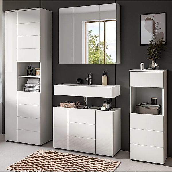 Inn.Furn Badmöbel Set 4-teilig in Weiß Hochglanz 210 x 190 cm Larik günstig online kaufen