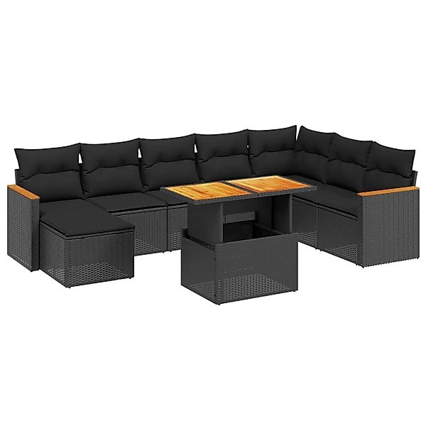 vidaXL 9-Tlg Garten-Sofagarnitur mit Kissen Schwarz Poly Rattan 3273211 günstig online kaufen