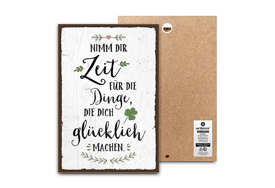 ARTFAVES Holzbild Schild mit Spruch - NIMM DIR ZEIT FÜR DIE DINGE - Glückli günstig online kaufen