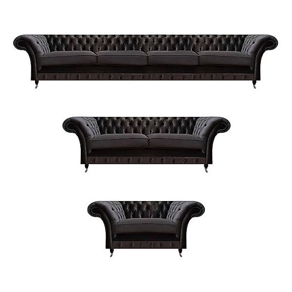 Xlmoebel Sofa Schwarze Chesterfield Sofas Designer Wohnzimmer 3tlg, Made in günstig online kaufen