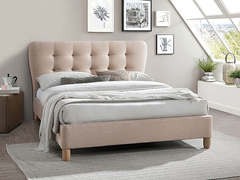 Polsterbett - 160 x 200 cm - Stoff - Beige - ELIDE günstig online kaufen