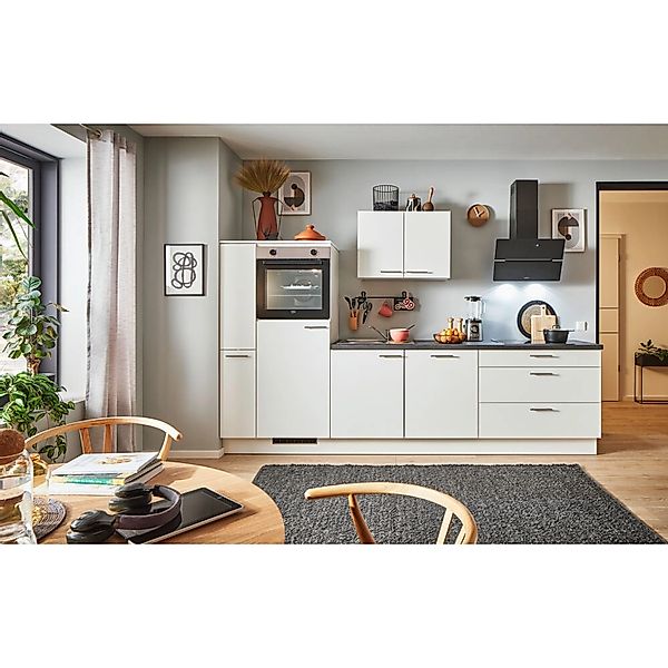 pino Küchenzeile 300 cm Weiß Anschlag,inks 1 Geräte-, 1 Apothekerschrank günstig online kaufen