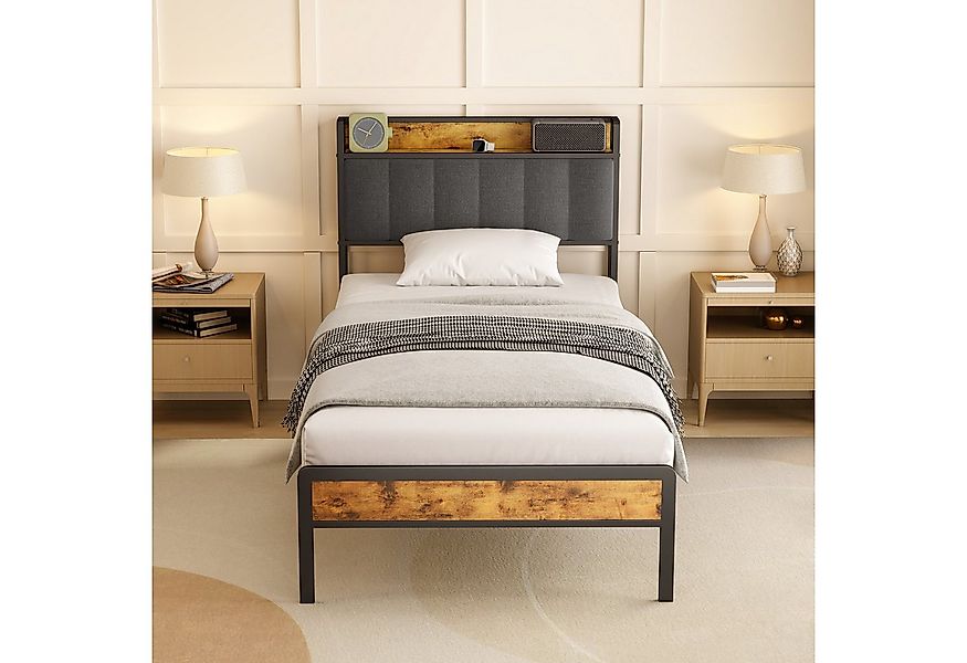 Bealife Polsterbett Einzelbett,Bettgestell mit Kopfteil,Holzbett mit Metall günstig online kaufen