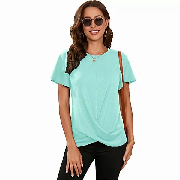RUZU UG Hemdbluse Einfarbiges, modisches Kurzarm-T-Shirt mit Rundhalsaussch günstig online kaufen