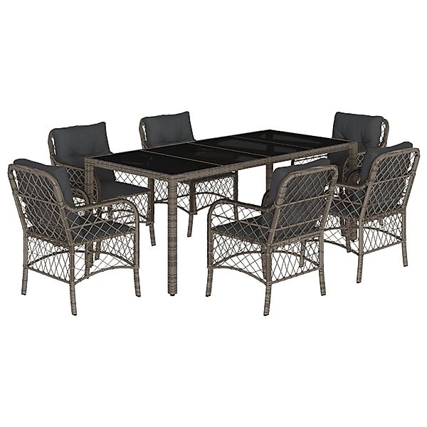 vidaXL 7-Tlg Garten-Essgruppe mit Kissen Grau Poly Rattan 3212034 günstig online kaufen
