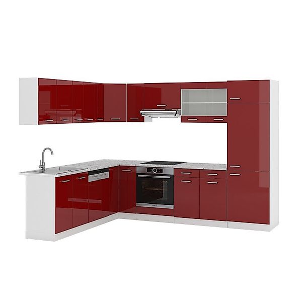 Vicco Winkelküche R-Line, Bordeaux Hochglanz/Weiß, 227 günstig online kaufen