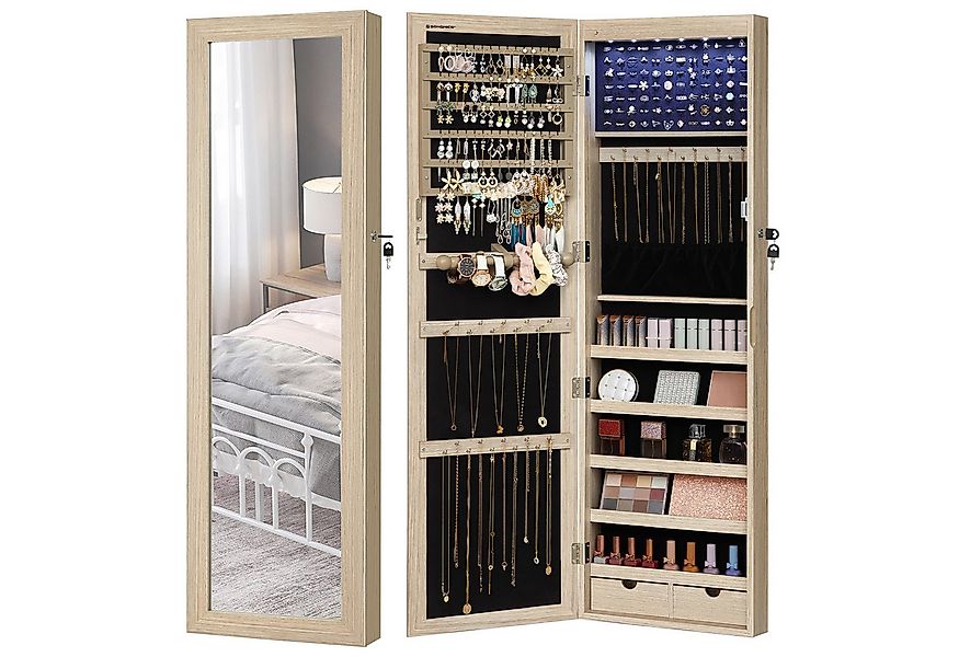 SONGMICS Schmuckschrank Spiegelschrank Wandspiegel Schmuck-Organizer mit LE günstig online kaufen