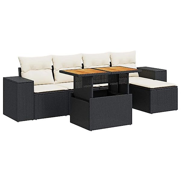 vidaXL 6-Tlg Garten-Sofagarnitur mit Kissen Schwarz Poly Rattan 3327360 günstig online kaufen
