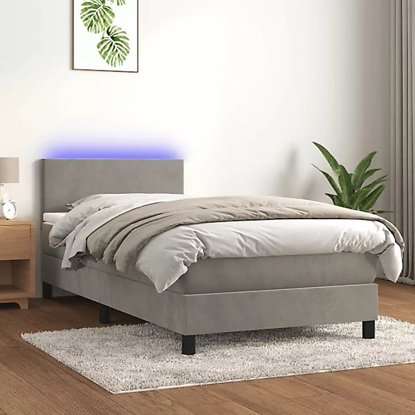 Vidaxl Boxspringbett Mit Matratze & Led Hellgrau 100x200 Cm Samt günstig online kaufen