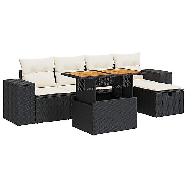 vidaXL 6-Tlg Garten-Sofagarnitur mit Kissen Schwarz Poly Rattan 3328078 günstig online kaufen