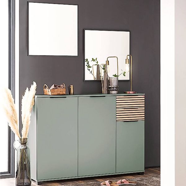 Garderoben Set 3-teilig modern in grün mit Eiche Natur ALTAMURA-80 günstig online kaufen