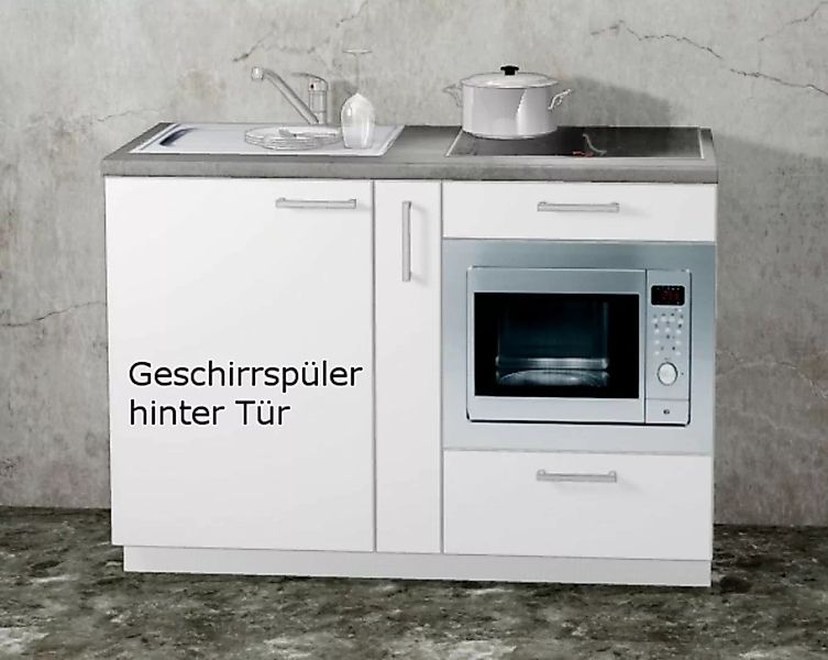 Miniküche MANKAMINI 29 (Höhe XXL) Weiß, 135 cm mit Mikrowelle/Kochfeld/Gesc günstig online kaufen