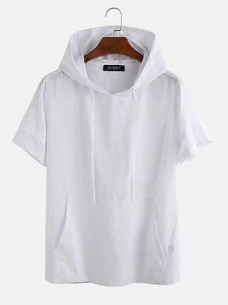 Mens 100% Baumwolle Kordelzug Kapuze Kurzarm Atmungsaktiv T-Shirt günstig online kaufen