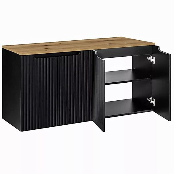 Lomadox Waschbeckenschrank NEWPORT-56-BLACK 120cm, in schwarz mit Eiche, ge günstig online kaufen