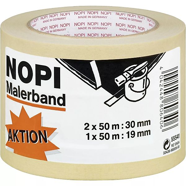Nopi® Malerband 3er Pack 2 x 50 m x 30 mm + 1 x 50 m x 19 mm günstig online kaufen