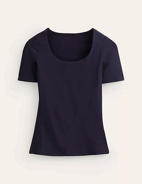Doppellagiges T-Shirt mit tiefem Rundhalsausschnitt Damen Boden, Marineblau günstig online kaufen