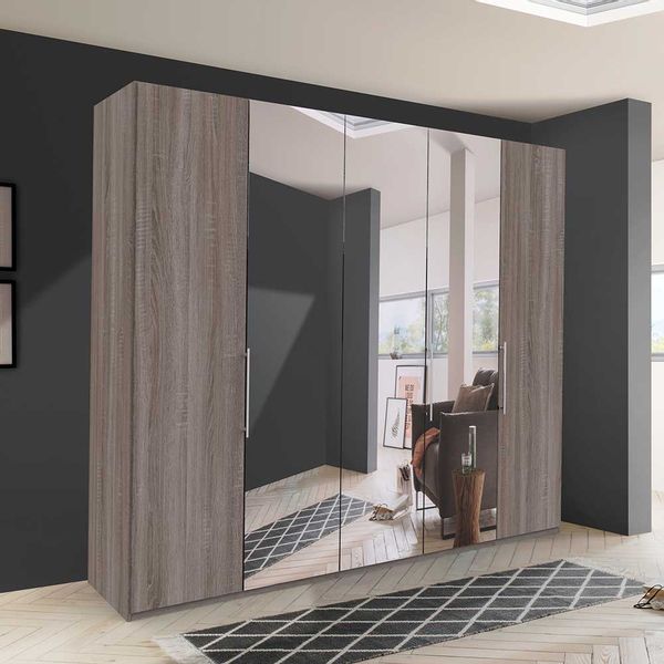 Spiegeltüren Kleiderschrank in Eiche Trüffelfarben foliert günstig online kaufen