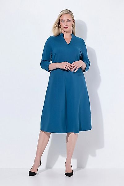 Ulla Popken Jerseykleid Punto-di-Roma-Kleid A-Linie V-Ausschnitt 3/4-Arm günstig online kaufen