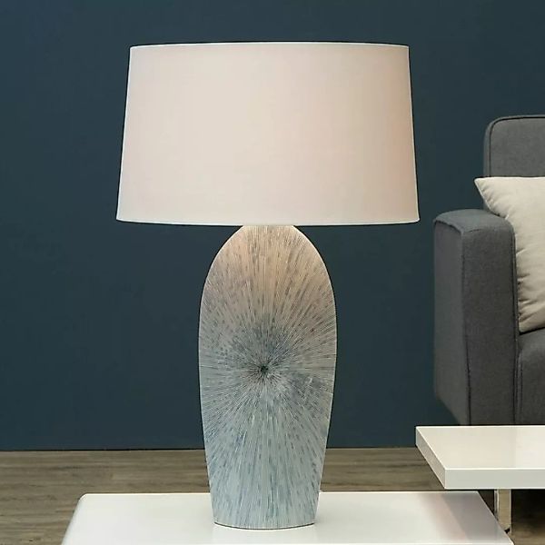 XL Tischlampe CAPIZ Wei? mit beige-blauem Keramikfu? in Muschelform 70cm H? günstig online kaufen