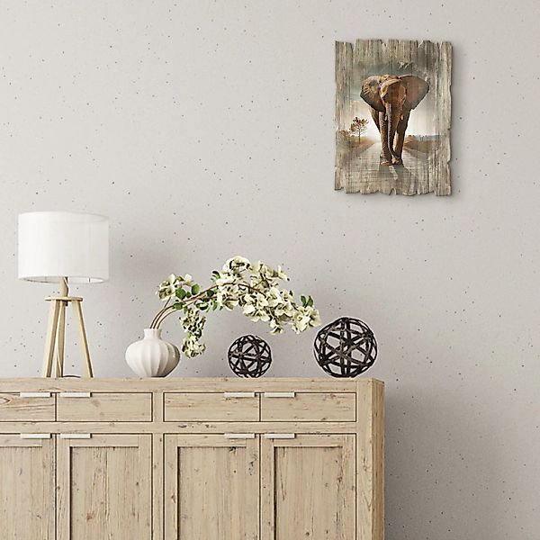 Artland Holzbild "Ein Elefant läuft auf der Straße" Wildtiere 1 Stk. tlg. günstig online kaufen