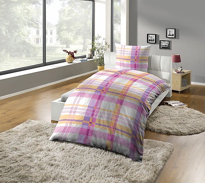KiNZLER Bettwäsche "Mikrofaser-Satin Bettwäsche "Karo lila"" 2 Stk. tlg. Pf günstig online kaufen
