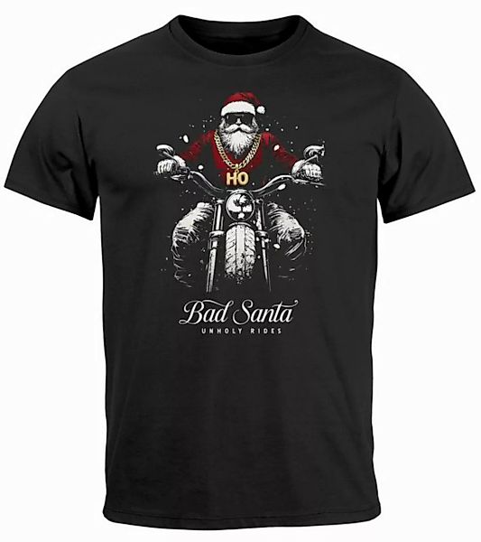 Neverless Print-Shirt Herren T-Shirt Weihnachten Bad Santa Biker Style Moto günstig online kaufen