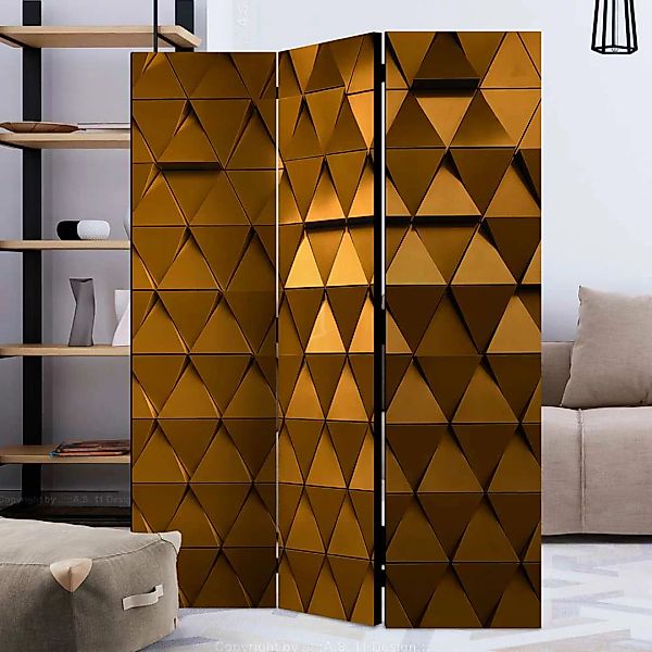 Metalloptik Paravent in Goldfarben geometrischem Muster günstig online kaufen