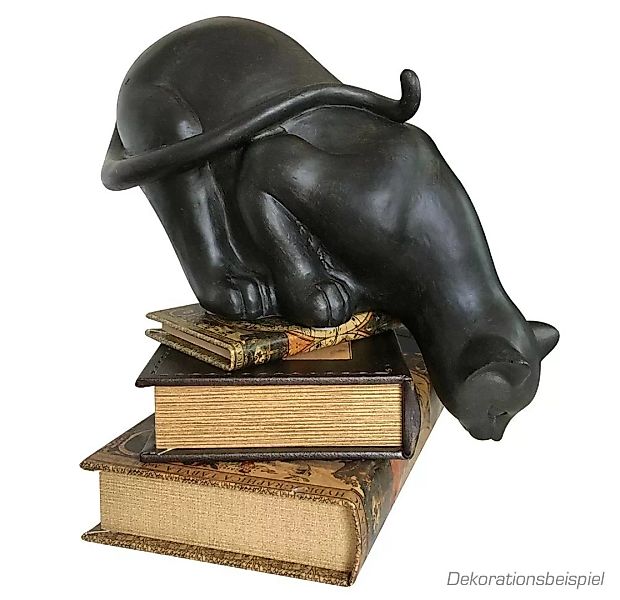 Figur Katze sitzend Dekofigur Katzen Skulptur lauernd Kunstguss schwarz-bra günstig online kaufen