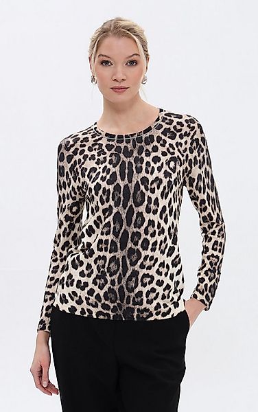 Passioni Rundhalspullover mit Leoprint günstig online kaufen