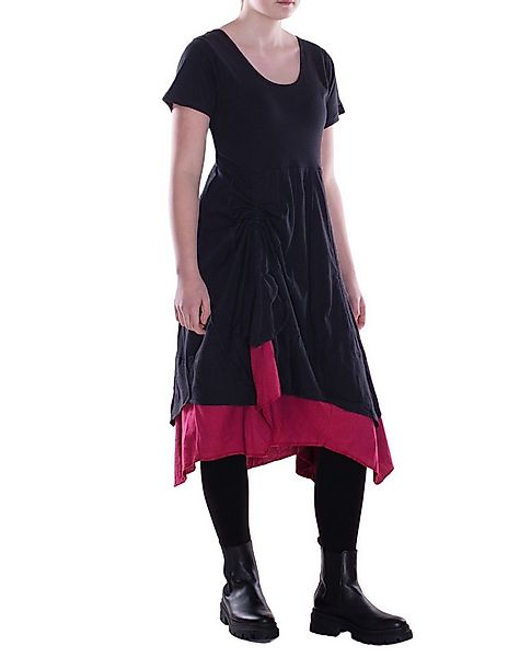 Vishes Midikleid Damen knielanges Kleid Baumwolle Casual Patchwork hohe Tai günstig online kaufen
